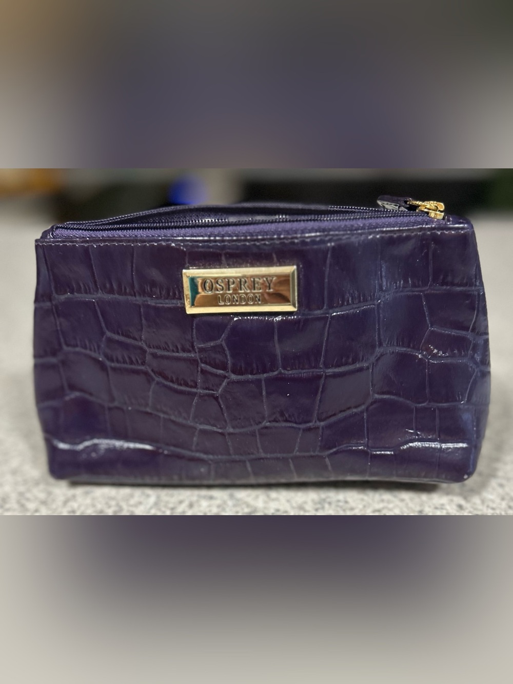 Osprey London Purple Crocodile-embossed Patent Leather Makeup Pouch